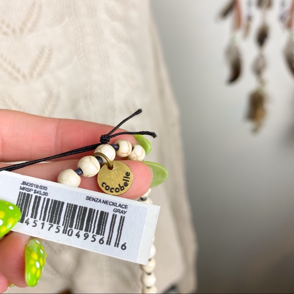 Cocobelle Anthropologie NWT Senza Marbled Bead Long Tassel Necklace Gray - Picture 5 of 8